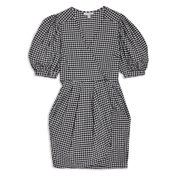 TOPSHOP 9–9 Gingham Tulip Puff Sleeves Dress - NWT Black White - Size 4 - Picture 5 of 5